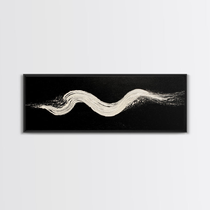 Black And White Brushstroke Wall Art, Minimalist Abstract Canvas Print, Textured Modern Decor, Large Horizontal Art Print