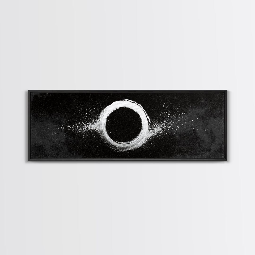 Black And White Eclipse Wall Art, Cosmic Abstract Canvas Print, Minimalist Moon Art, Space Decor, Modern Office Poster, Galaxy Decor