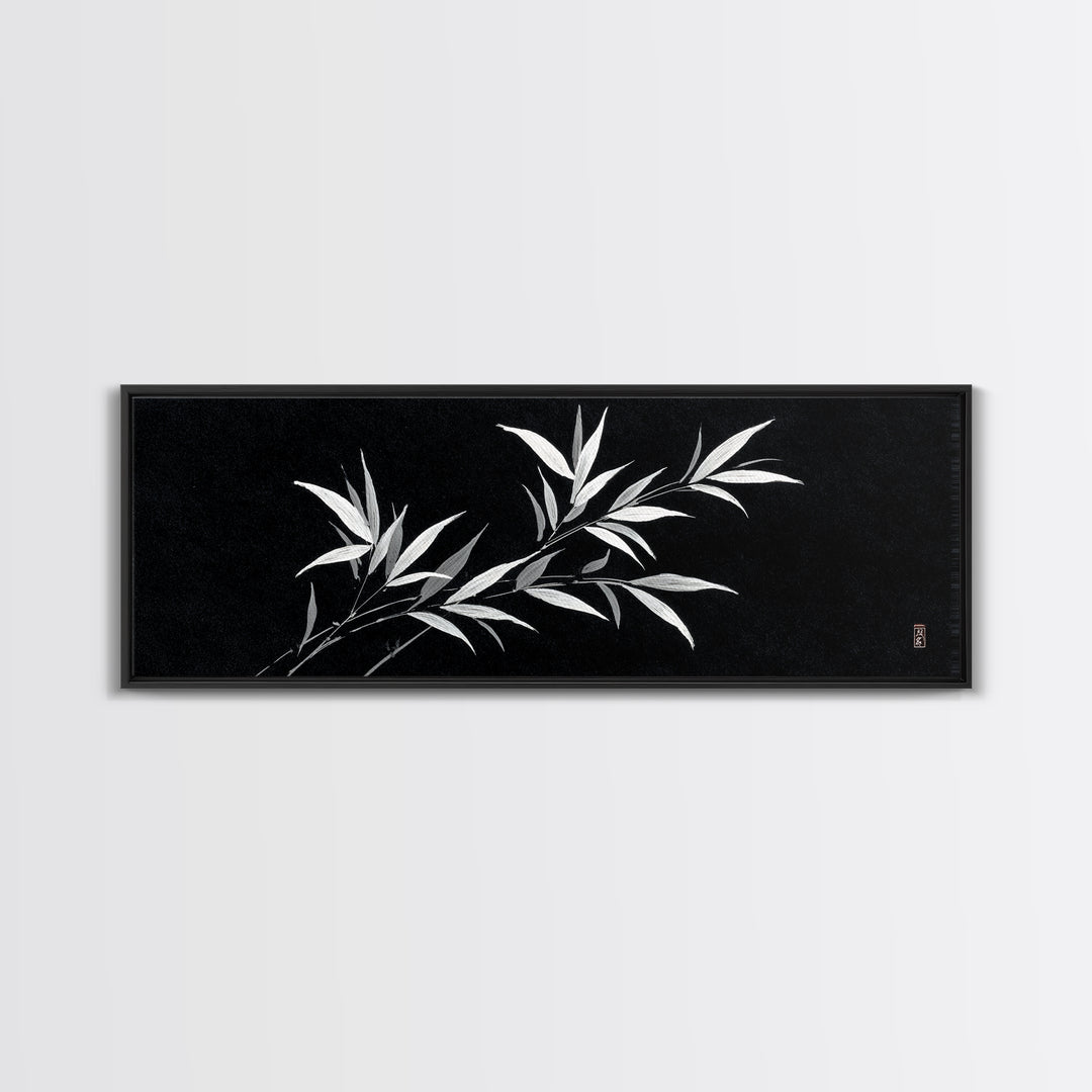 Black And White Bamboo Wall Art, Japanese Botanical Canvas Print, Minimalist Ink Painting, Zen Decor, Japandi Home Decor