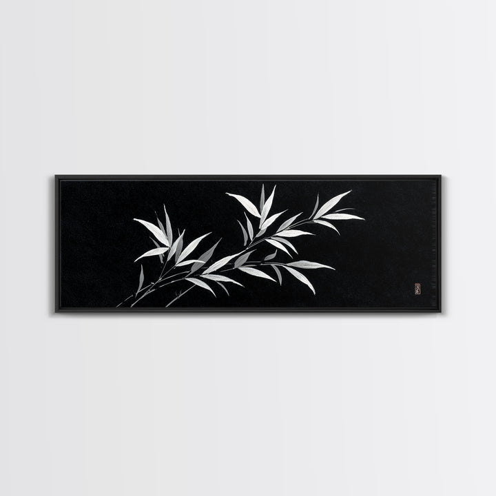 Black And White Bamboo Wall Art, Japanese Botanical Canvas Print, Minimalist Ink Painting, Zen Decor, Japandi Home Decor