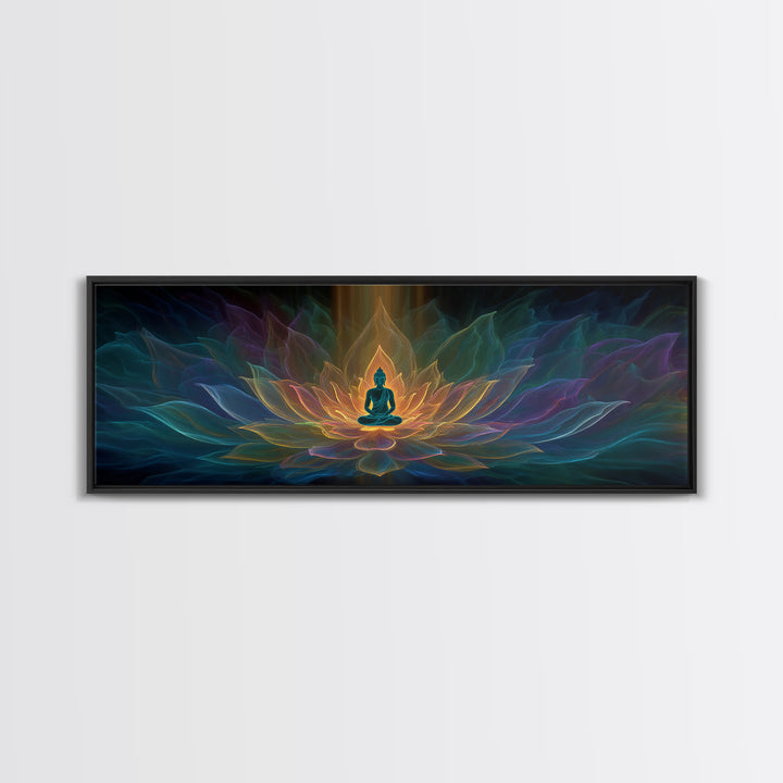 Glowing Buddha Lotus Meditation Canvas Print, Spiritual Zen Wall Decor, Yoga Room Art, Sacred Geometry, Calming Home Decor