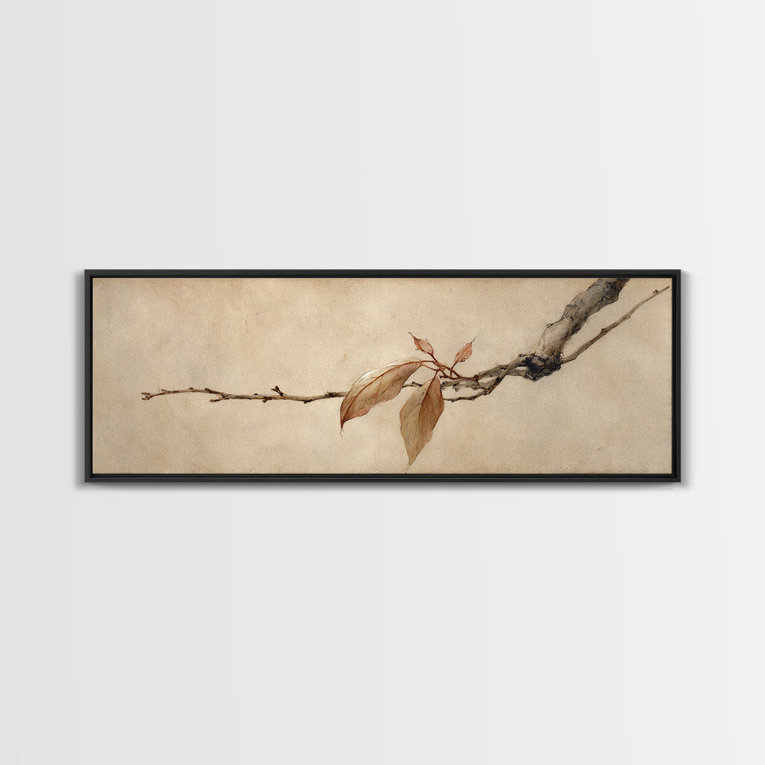 Sepia Autumn Branch Wall Art, Wabi Sabi Botanical Print, Japanese Inspired Decor, Neutral Nature Art, Framed Canvas Print
