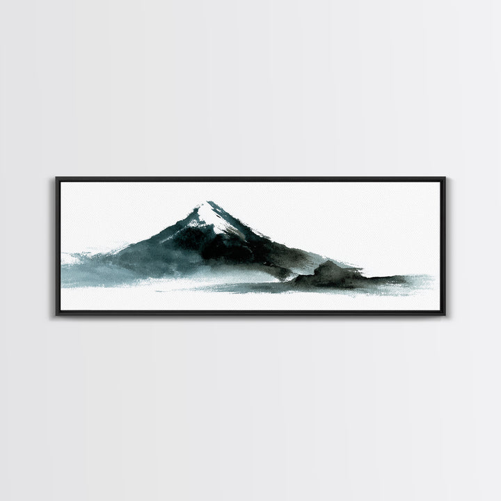 Minimalist Black Ink Mountain Landscape Wall Art, Japanese Canvas Print, Zen Decor, Neutral Office Decor, Mountain Art Print