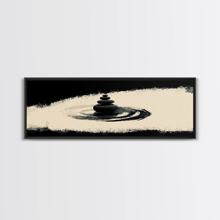 Minimal Zen Stone Stack In Black Ink Circle, Minimalist Wall Art, Japandi Wall Decor, Meditation Room Decor, Spa Home Decor