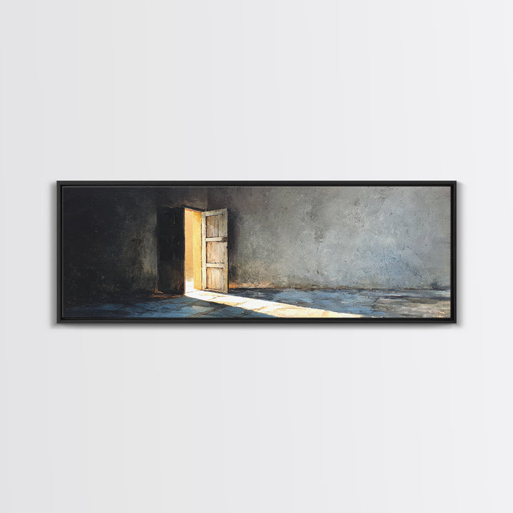 Sunlit Open Door In Moody Concrete Room Wall Art, Wabi Sabi Minimalist Print, Textured Neutral Decor For Living Room, Home Decor