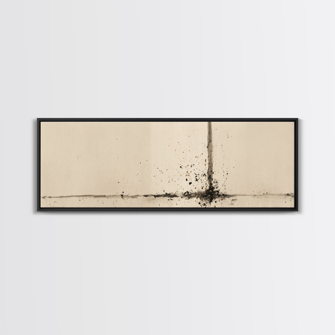 Minimal Ink Line Wall Art, Beige Abstract Canvas Print, Wabi Sabi Neutral Decor, Large Modern Minimalist Office Art Print