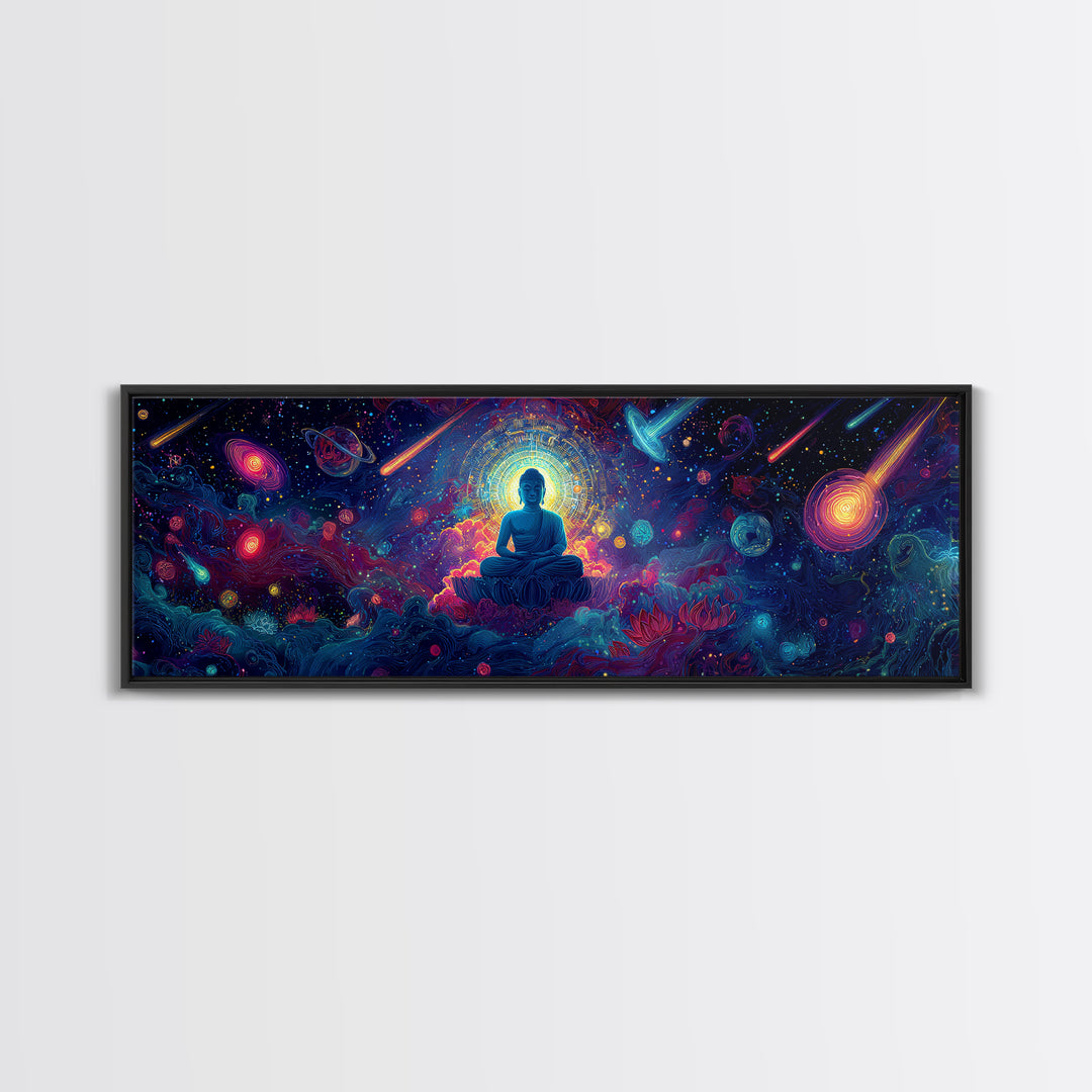 Cosmic Meditating Buddha In Galaxy Clouds Wall Art, Celestial Art, Psychedelic Space Decor, Spiritual Canvas Print, Zen Home Decor