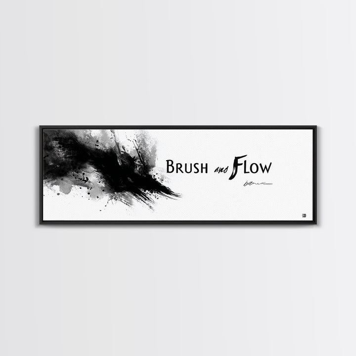Brush And Flow Black Ink Canvas Print, Abstract Calligraphy Wall Art, Minimalist Black And White Office Wall Decor Print