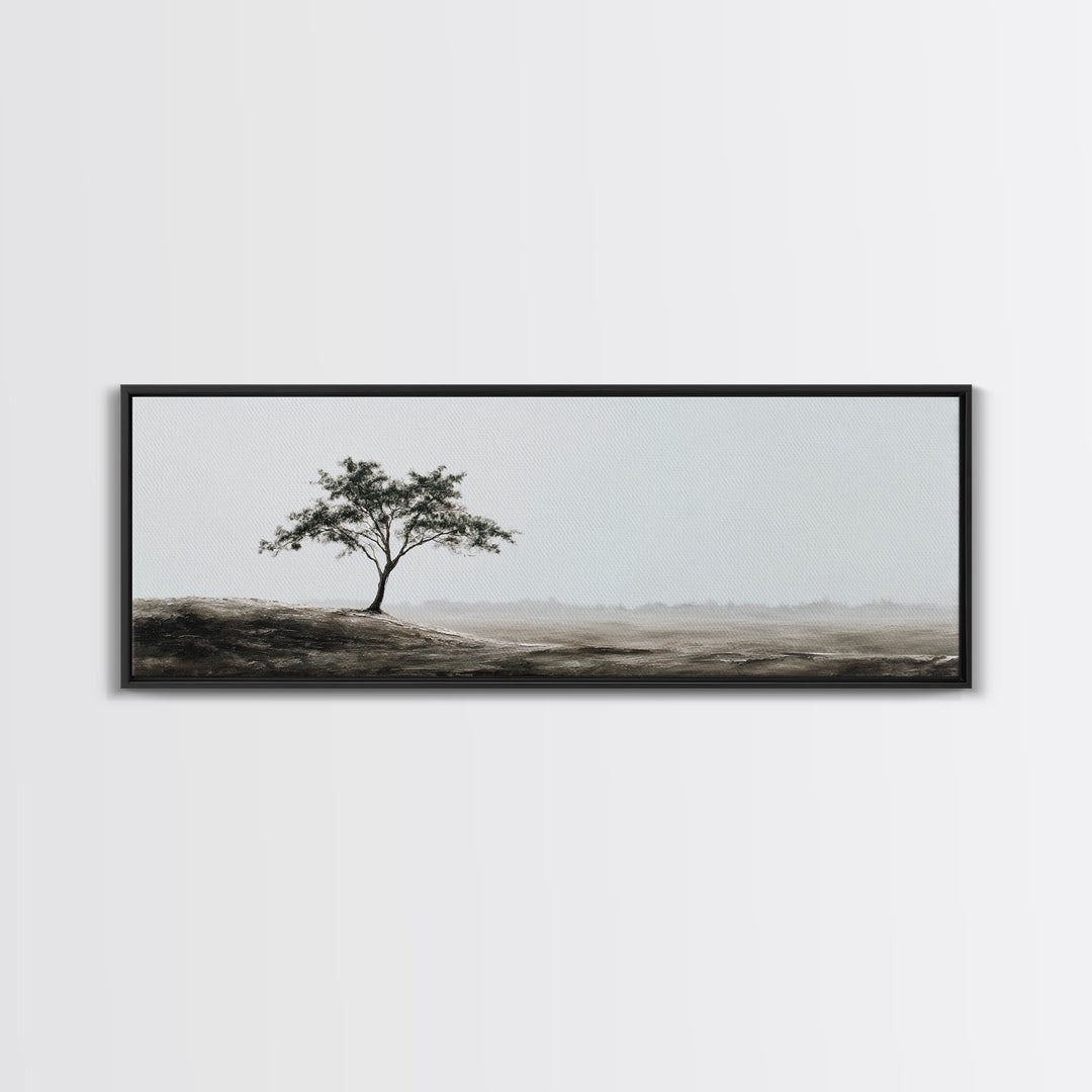 Lone Tree Misty Minimalist Wall Art, Black And White Landscape Print, Neutral Wall Decor, Japandi Office Art, Calming Decor