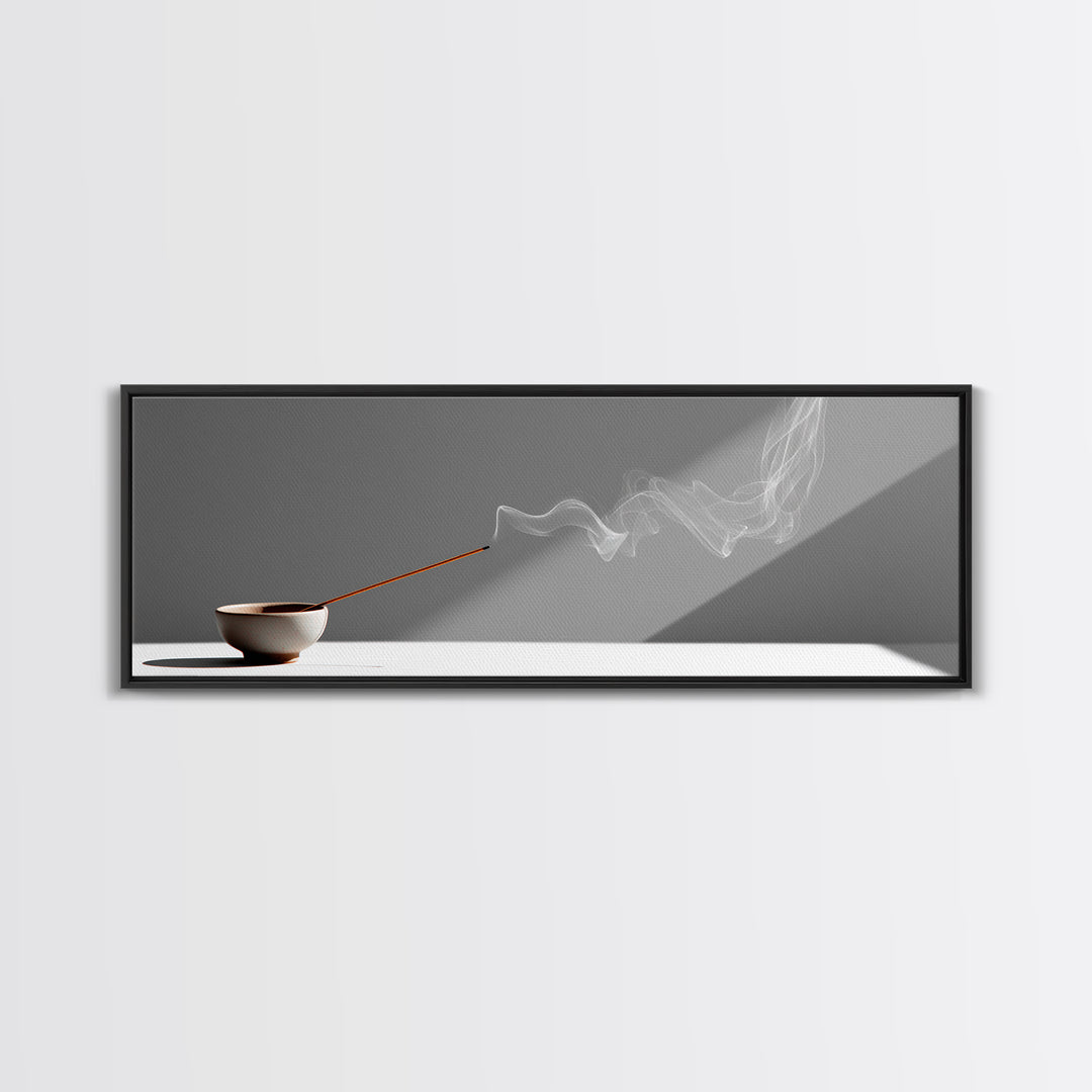 Minimal Incense Bowl With White Smoke Wall Art, Zen Meditation Decor, Japandi Minimalist Print For Spa Or Yoga Room, Home Decor