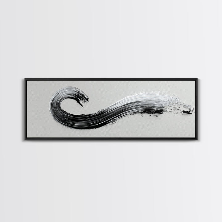Black Ink Wave Canvas Print, Minimalist Wall Art, Japanese Sumi Painting, Abstract Line Art, Neutral Decor, Zen Office Poster