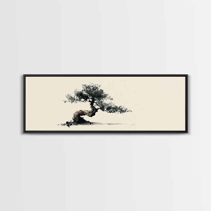 Minimalist Bonsai Tree Wall Art, Japanese Ink Painting Print, Zen Home Decor, Japandi Office Art, Calming Nature Canvas Print