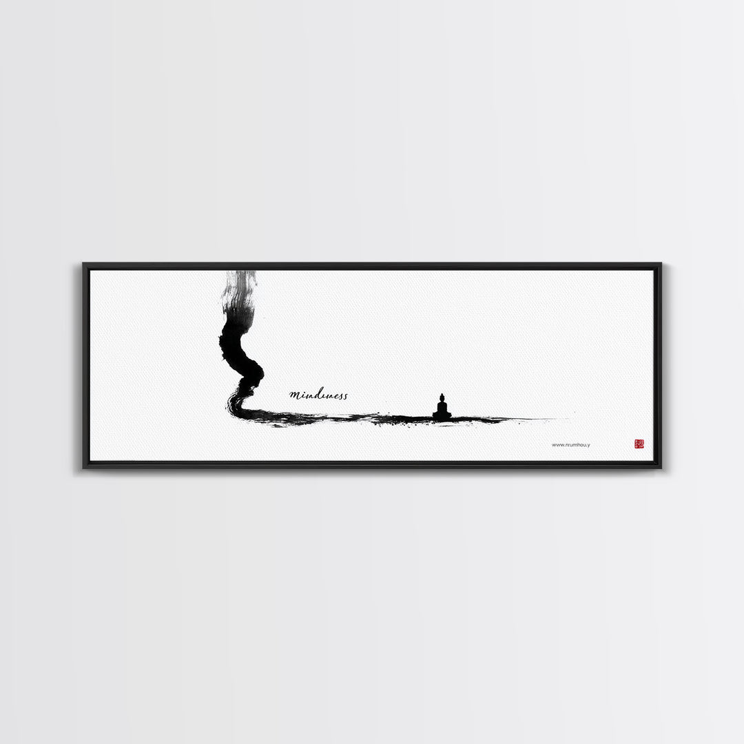 Minimalist Ink Mindfulness Canvas Print, Zen Wall Art, Meditation Decor, Black And White Art, Calming Japanese Office Wall Decor