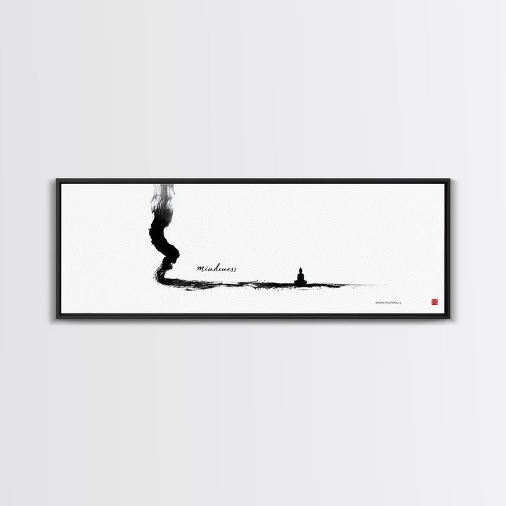 Minimalist Ink Mindfulness Canvas Print, Zen Wall Art, Meditation Decor, Black And White Art, Calming Japanese Office Wall Decor