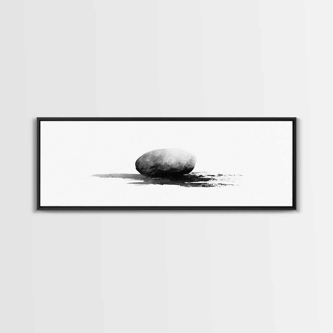 Minimalist Black Stone Wall Art, Zen Ink Drawing, Wabi Sabi Art, Black And White Art, Neutral Home Decor, Office Decor Print