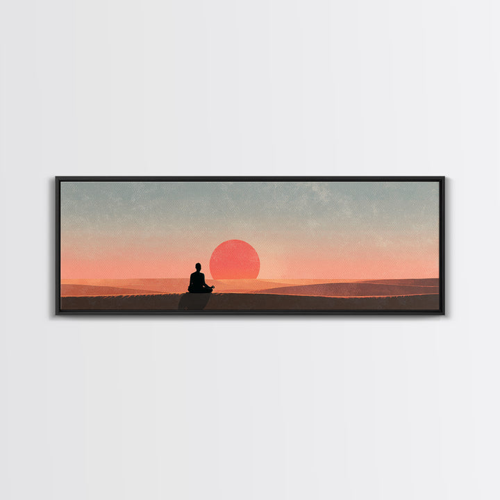 Serene Meditation Sunset Canvas Print, Minimalist Zen Wall Art, Calming Desert Landscape Decor, Yoga Room Spiritual Poster