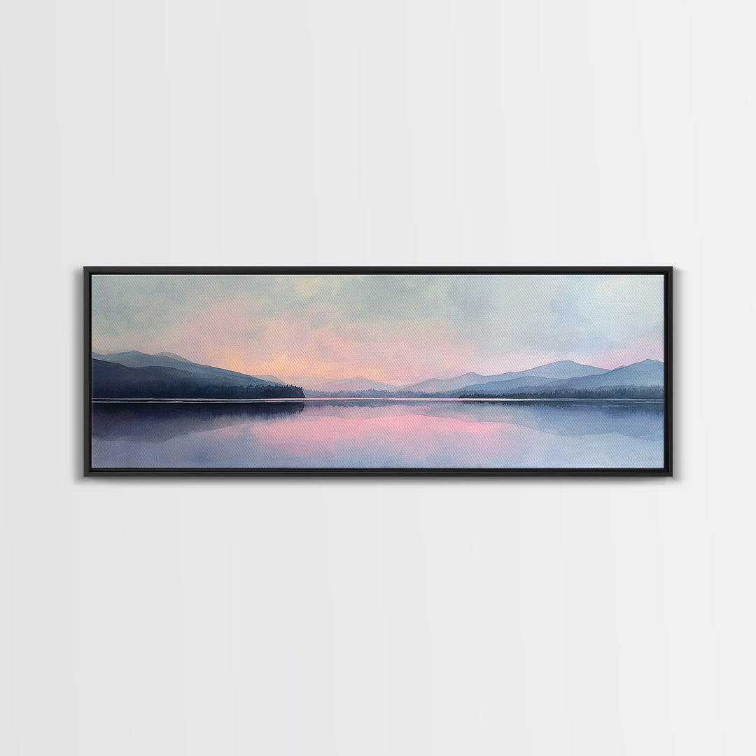 Misty Pastel Lake And Mountains Wall Art, Calming Landscape Print, Minimalist Wall Art, Blue Bedroom Art, Serene Japandi Decor