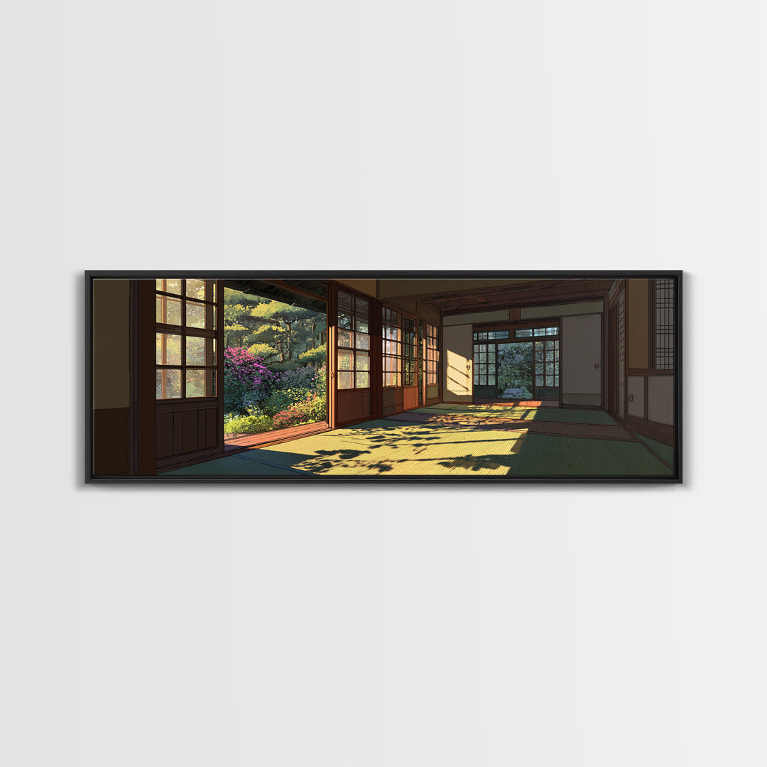 Sunlit Japanese Tatami Garden Room Wall Art, Japandi Home Decor, Zen Landscape Print, Calming Asian Inspired Living Room Decor