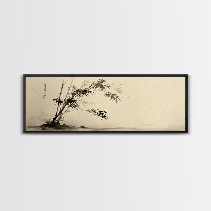 Japanese Bamboo Ink Painting Wall Art, Minimalist Sumi Canvas Print, Zen Botanical Decor, Neutral Japandi Wall Decor Print