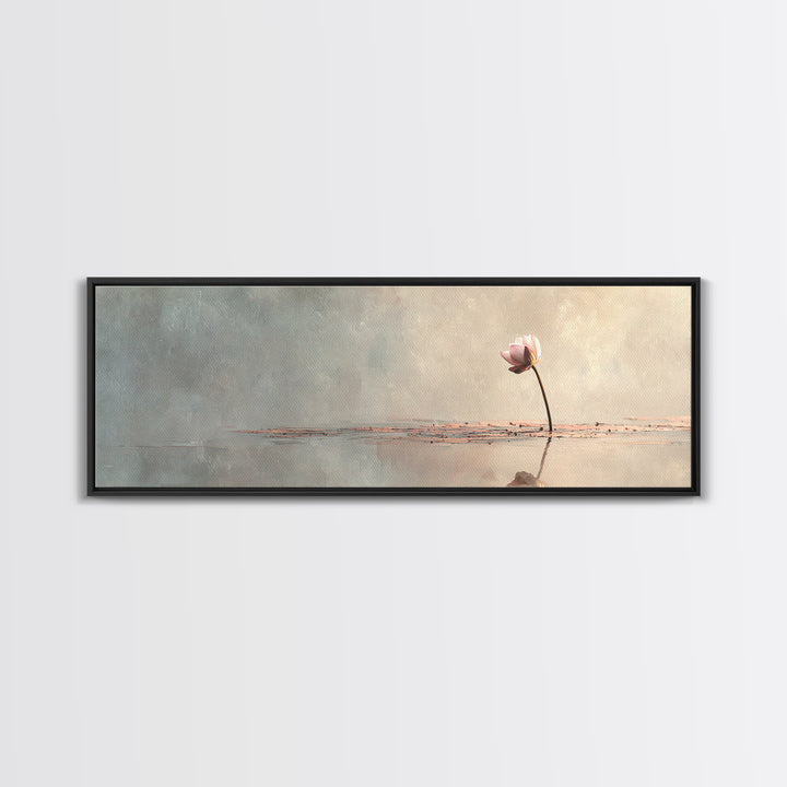 Single Lotus On Still Water Wall Art, Minimalist Floral Canvas Print, Neutral Zen Decor, Japandi Meditation Room Art Print