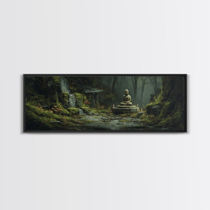 Mossy Forest Buddha Sanctuary, Zen Wall Art, Meditation Canvas Print, Serene Nature Decor, Spa And Yoga Room Decor, Home Decor