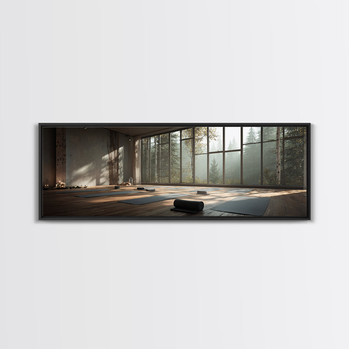Serene Forest Yoga Studio Wall Art, Panoramic Zen Meditation Canvas Print For Spa Decor, Wellness Room, Calming Home Decor