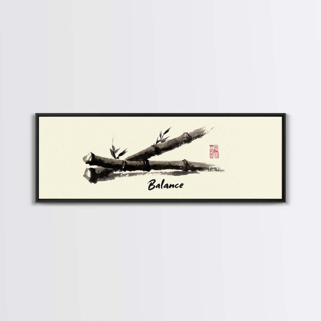 Ink Bamboo Balance Wall Art, Minimalist Zen Calligraphy Print, Japandi Office Decor, Mindfulness Gift, Tranquil Home Decor