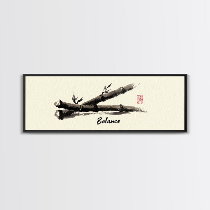 Ink Bamboo Balance Wall Art, Minimalist Zen Calligraphy Print, Japandi Office Decor, Mindfulness Gift, Tranquil Home Decor