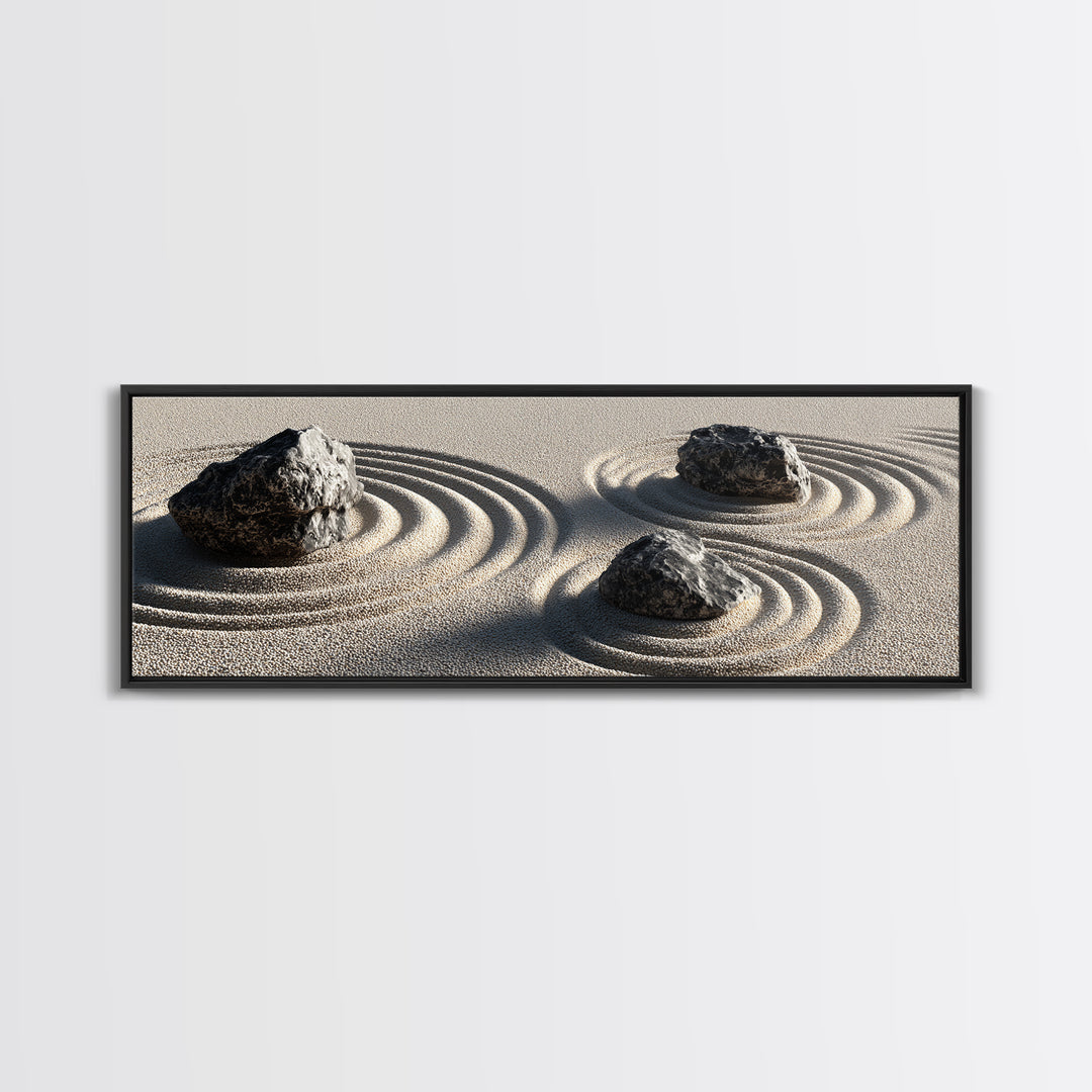 Raked Zen Sand Garden Rocks Canvas Print, Japandi Wall Art, Neutral Minimalist Decor For Meditation Room And Spa Home Decor