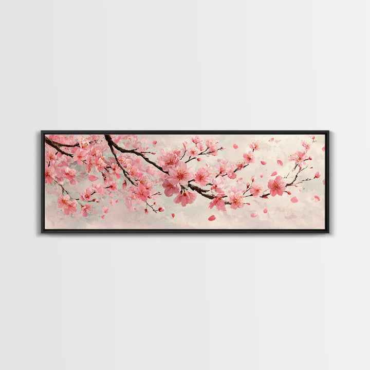 Pink Cherry Blossom Branch Wall Art, Japanese Floral Canvas Print, Spring Botanical Decor, Feminine Bedroom Artwork Gift