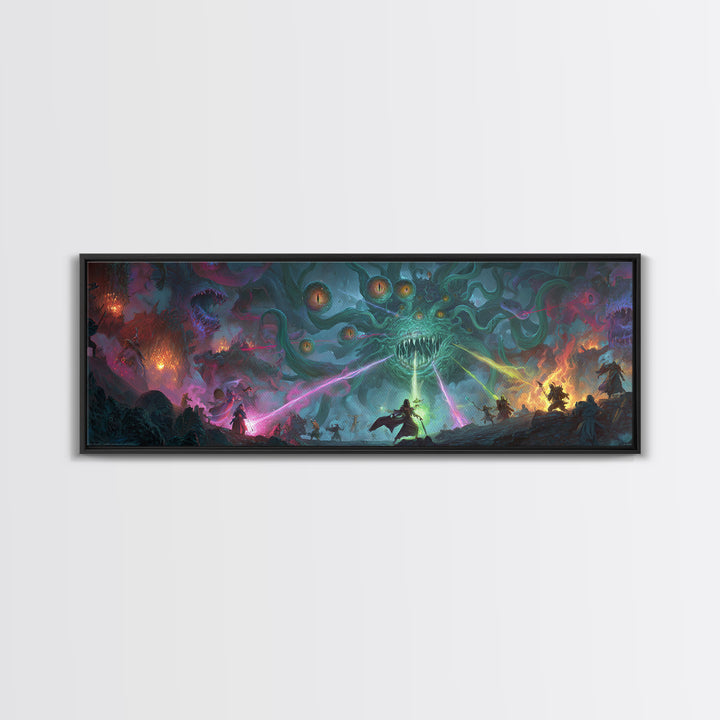 Eldritch Tentacle Monster Epic Battle Wall Art, Cosmic Horror Canvas Print, Sci Fi Fantasy Decor, Gamer Room Gift For Him
