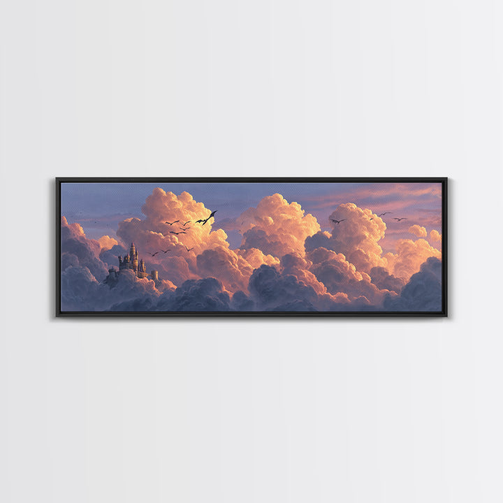 Pastel Castle In Pink Clouds Canvas Print, Dreamy Fantasy Wall Art, Nursery Decor, Whimsical Cloudscape Art, Gift For Her