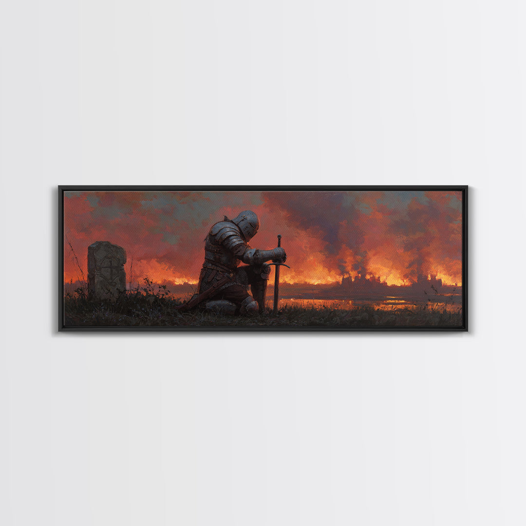 Desert Caravan Knights Riding Horses In Sandstorm Oil Painting Wall Art Large Framed Canvas Print