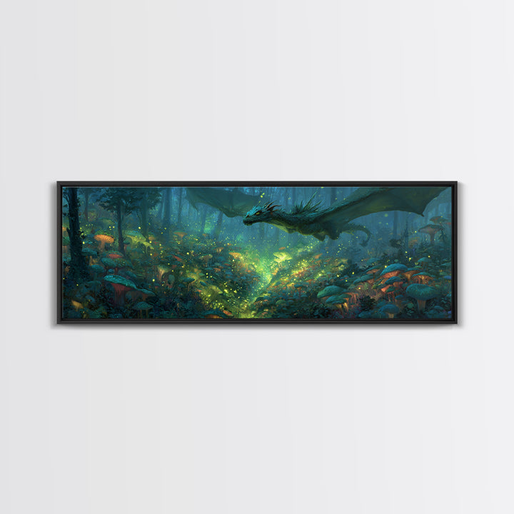 Fantasy Forest Scene With Dragon And Enchanted Glow Magical Wall Art Vibrant Canvas Print For Unique Home Decor And Gift Ideas