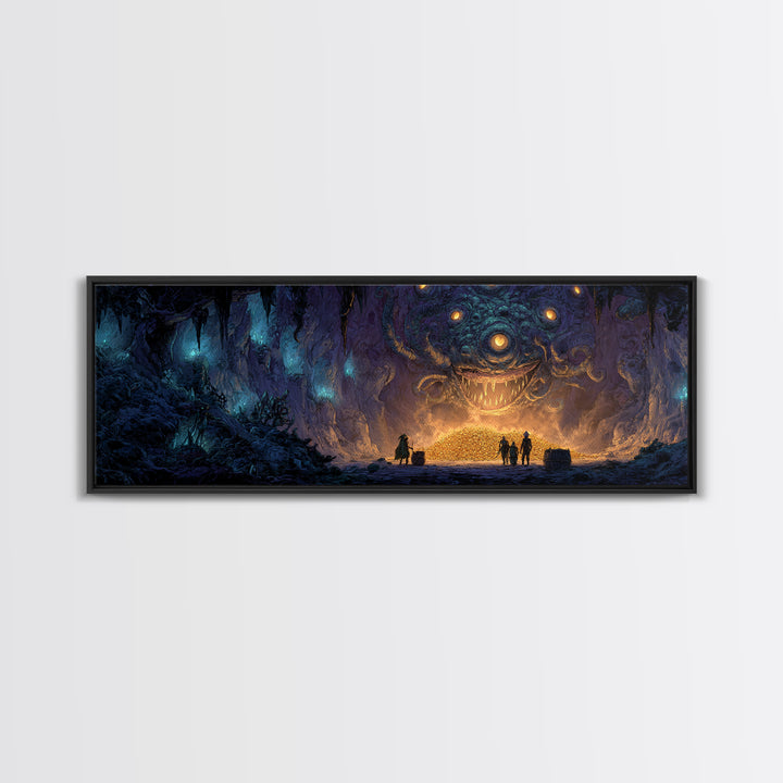 Fantasy Dungeon Scene With Beholder And Adventurers Original Illustration Wall Art Canvas Print For Gamers And Game Room Decor