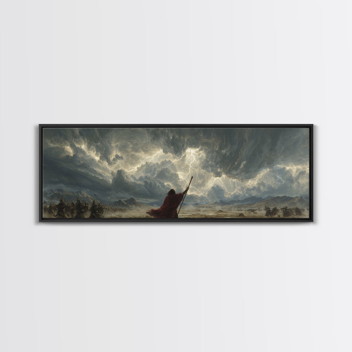 Epic Battle With Lightning Strike And Armored Warriors Fantasy Wall Art Canvas Print For Dramatic Home Decor And Gaming Room