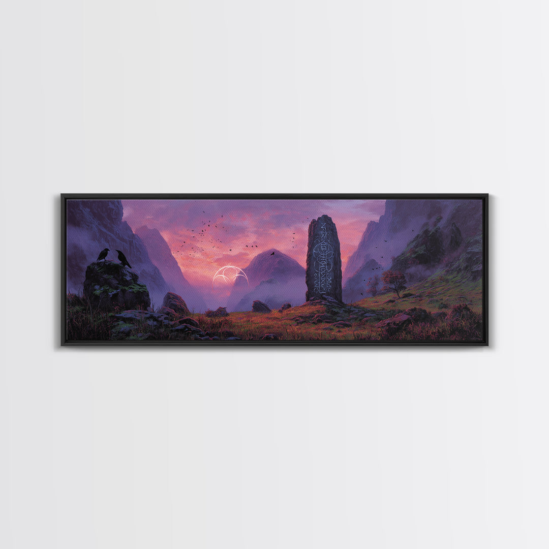 Mystical Landscape With Runes Stone Monolith And Magical Symbols At Dusk Fantasy Art Large Wall Art Canvas Print