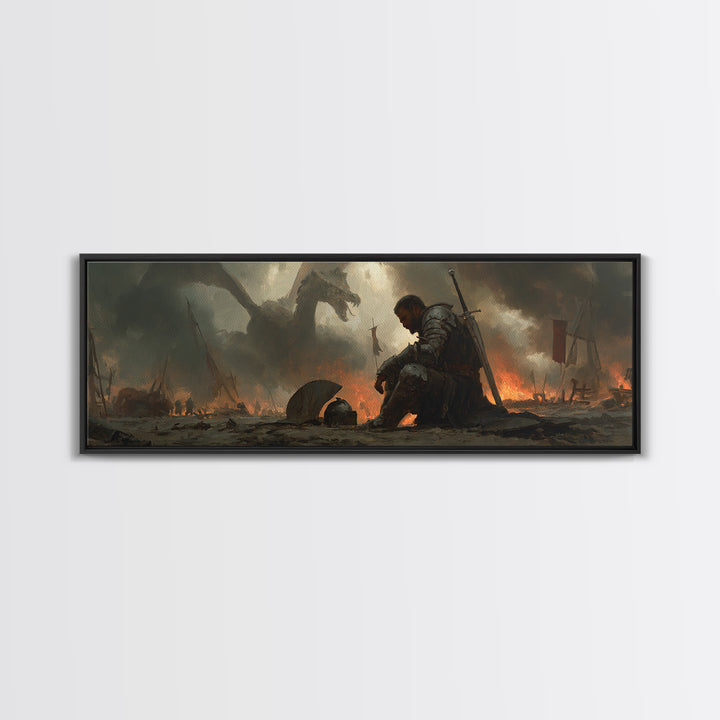 Knights Battle Scene Classic Medieval Warrior Oil Painting Framed Canvas Print Historical Art Wall Decor