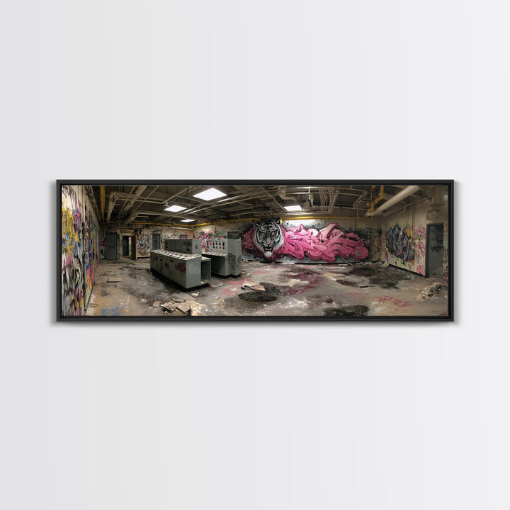 Abandoned Graffiti Room Urban Wall Art Framed Canvas Print With Decayed Interior And Graffiti Street Art Home Decor