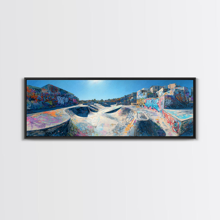 Colorful Graffiti Skatepark Urban Street Art Vibrant Wall Decor Framed Canvas Print Modern Wall Art