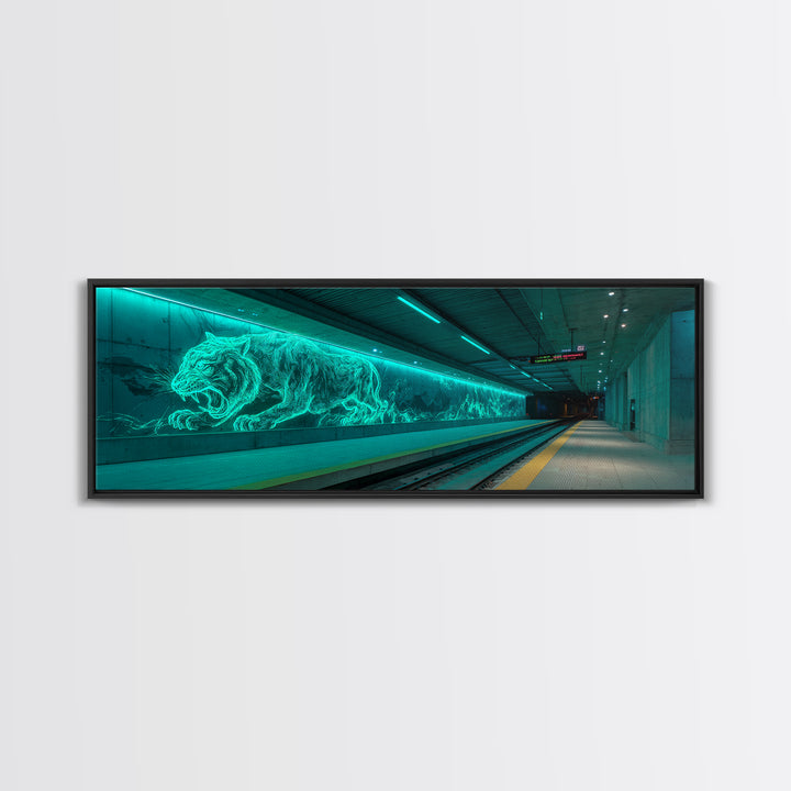 Neon Glowing Tiger Mural Urban Wall Decor Canvas Print Vibrant Modern Wall Art For Office Or Living Room