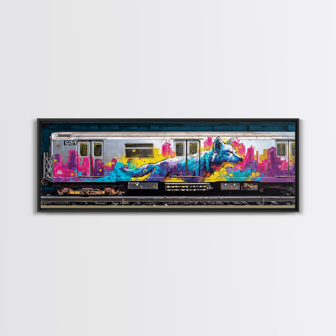 Vibrant Urban Wolf Graffiti Street Art With Cityscape Backdrop Original Wall Art Canvas Print For Modern Home Decor