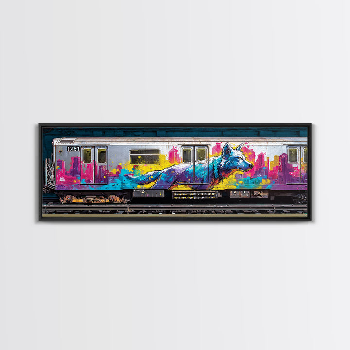 Vibrant Urban Wolf Graffiti Street Art With Cityscape Backdrop Original Wall Art Canvas Print For Modern Home Decor