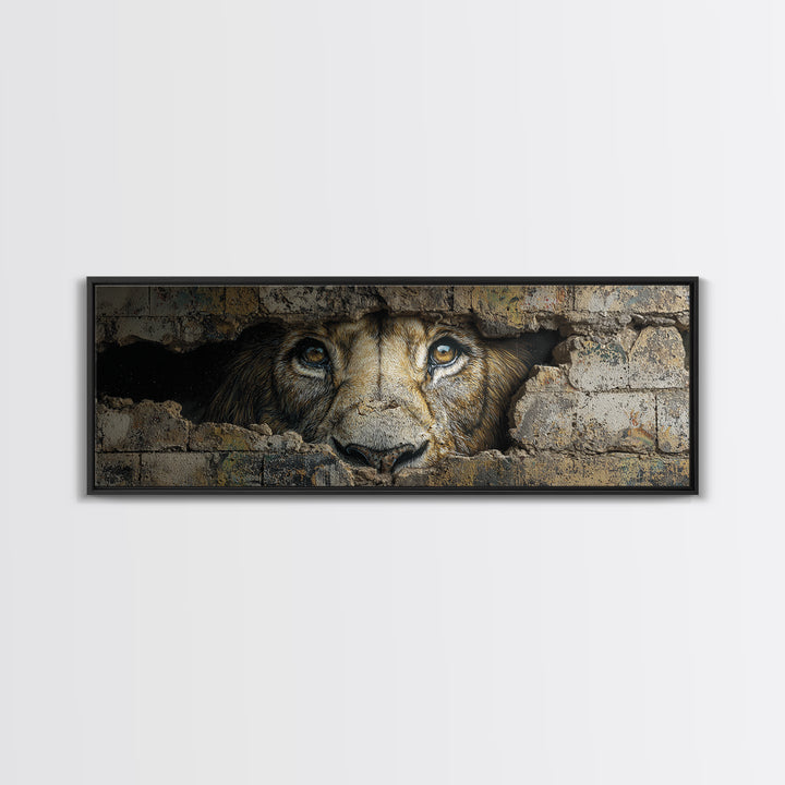 Powerful Lion Peering Through Broken Wall Street Art Canvas Print Bold Wildlife Wall Art For Home Decor And Office Wall Hanging