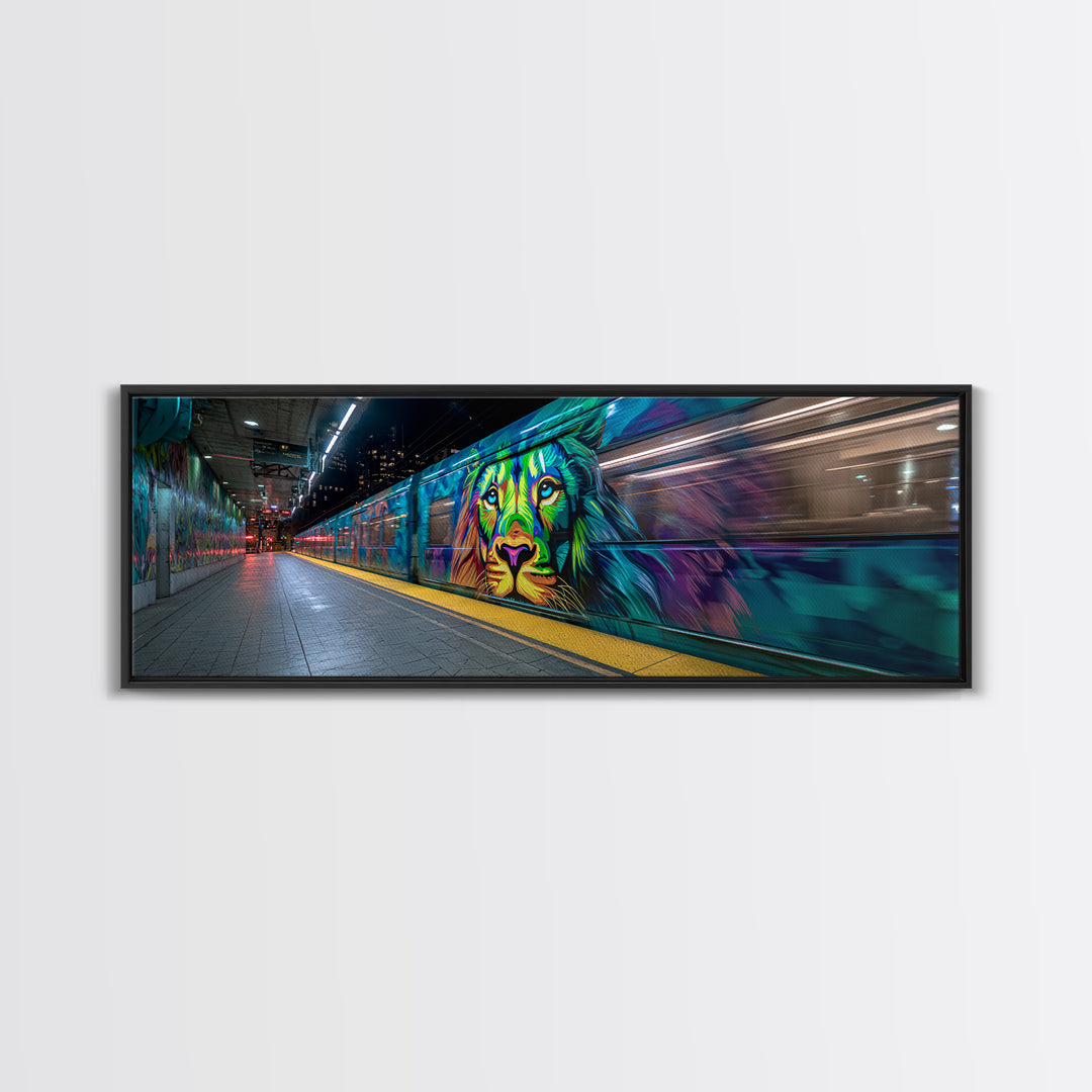 Vibrant Urban Graffiti Lion Mural On Subway Train Colorful Street Art Wall Decor Canvas Print