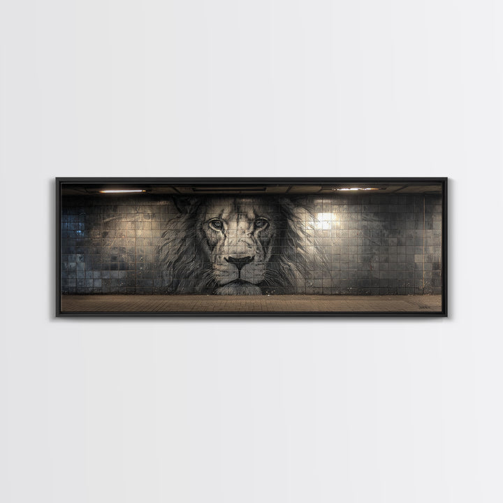 Majestic Lion Black And White Mural Style Street Art Wall Art Large Urban Decorative Canvas Print
