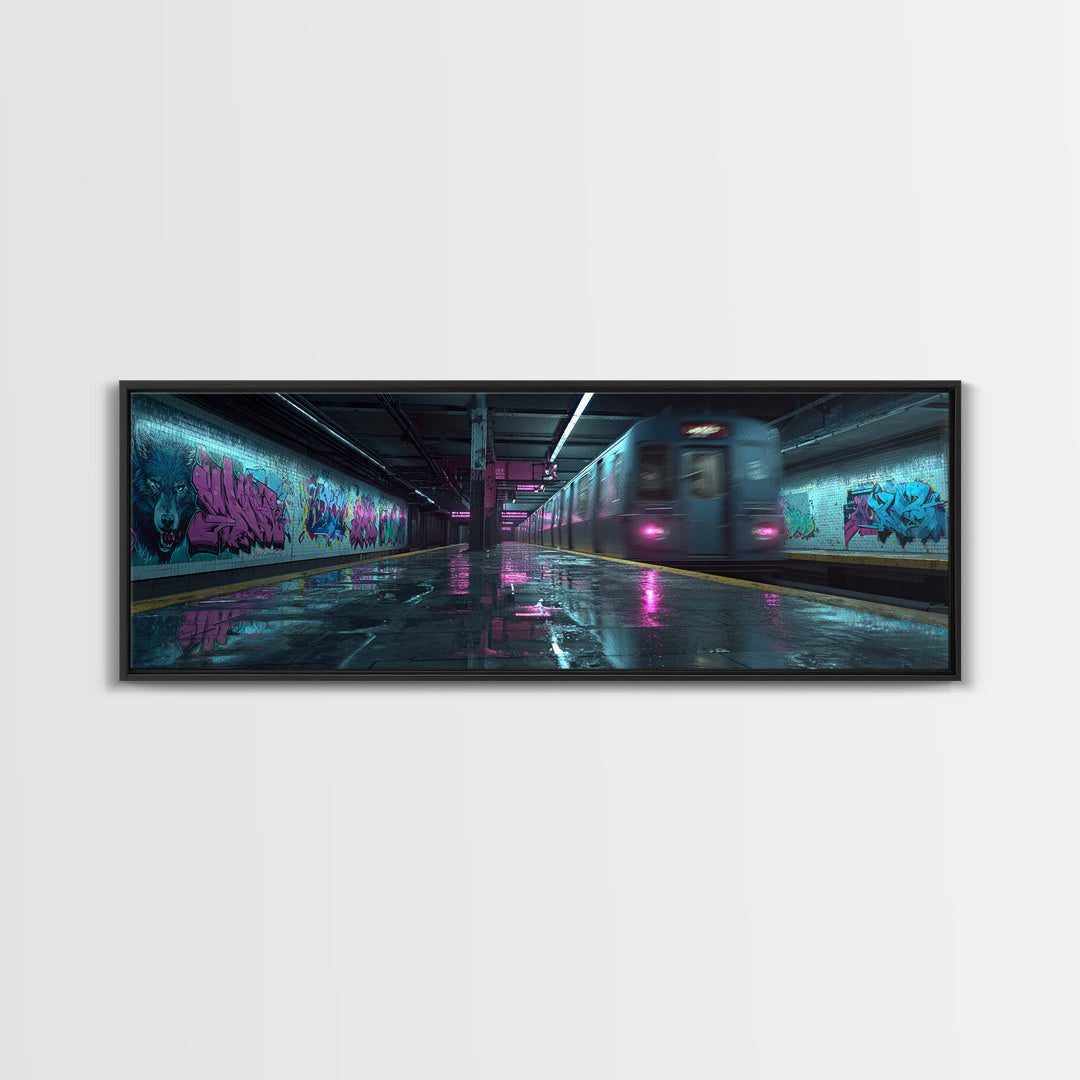 Vibrant Street Art Wolf Mural In Graffiti Tunnel Wall Art Canvas Print Urban Wall Decor For Living Room