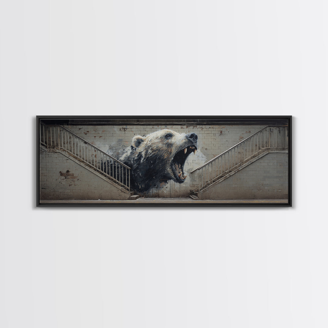 Captivating Roaring Bear Graffiti Mural Wall Art Print Canvas Print For Urban Living Room Decor And Statement Wall Art