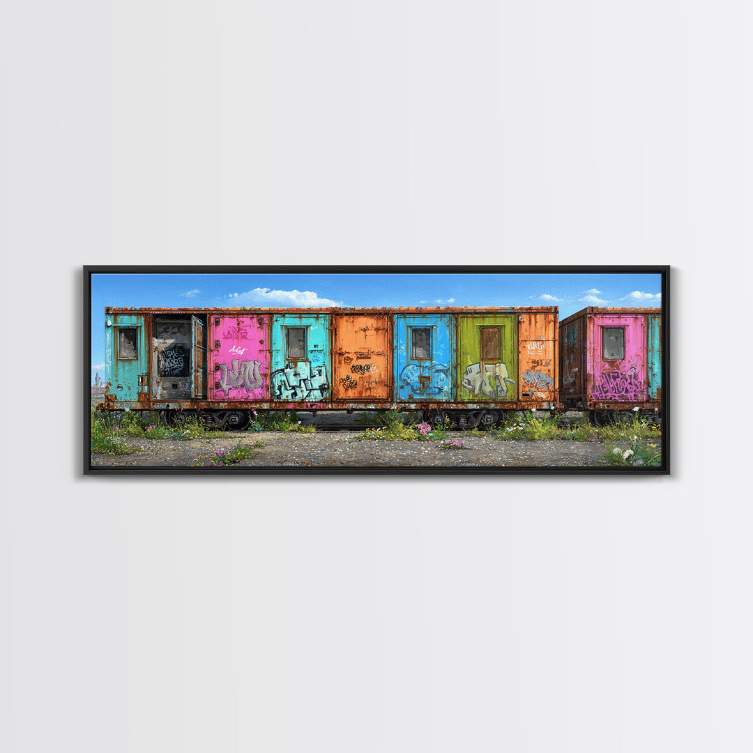 Colorful Rusted Graffiti Freight Train Car Urban Street Art Wall Art Canvas Print