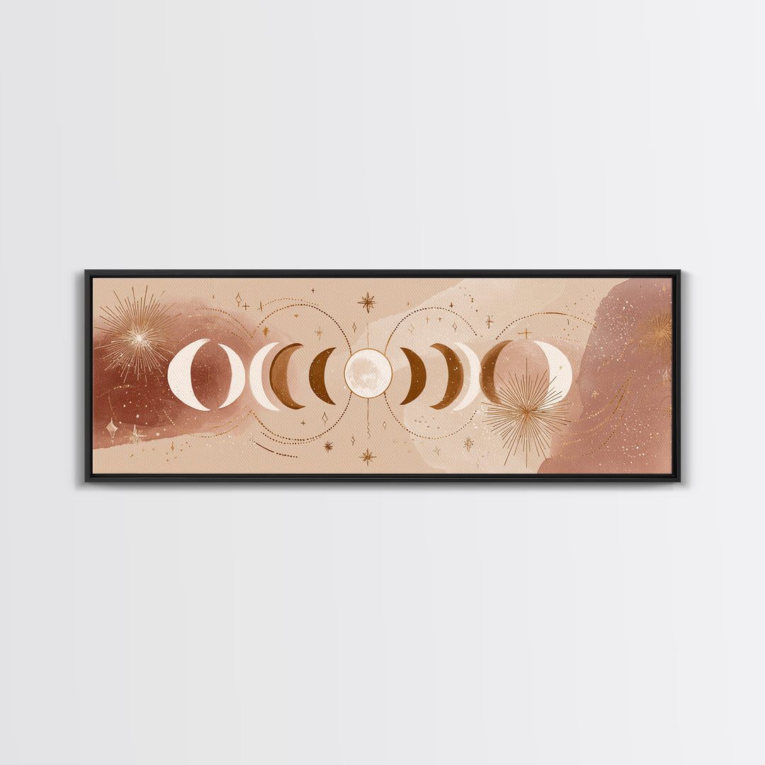 Neutral Moon Phases And Stars Wall Art, Celestial Boho Above Bed Decor, Mystical Lunar Canvas, Modern Bedroom Print, Home Decor